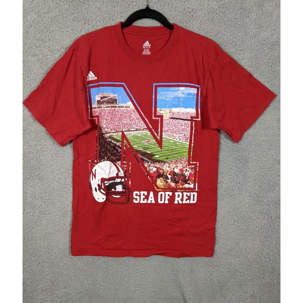 Adidas Nebraska Cornhuskers Sea Of Red Graphic T Shirt Mens M Red Football NCAA